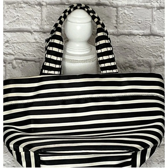 Kate Spade Hana Flatiron Handbag - Black White Stripe with Bow - Picture 7 of 15